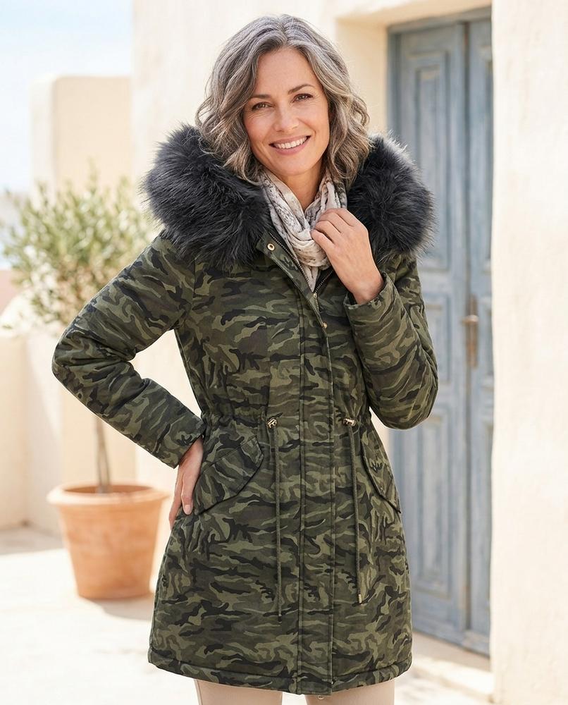 Chicos Designer - Suwos | Camouflage Fur-Trimmed Coat Women
