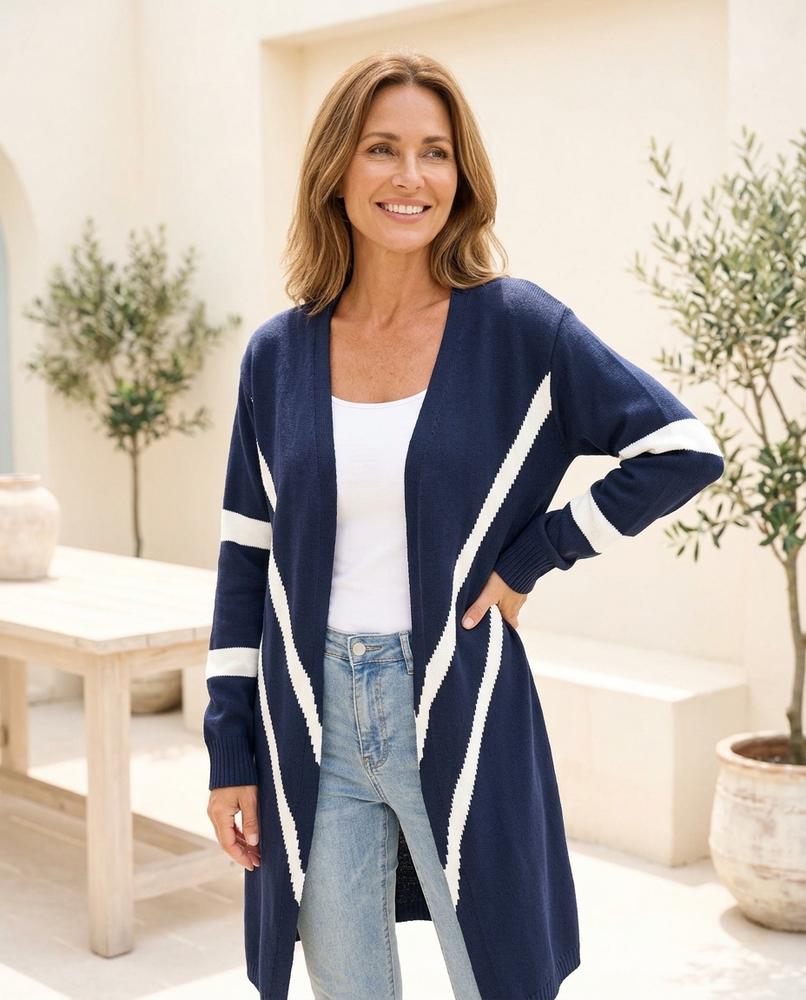 Chicos Designer - Zovov | Longline Striped Knit Cardigan Women