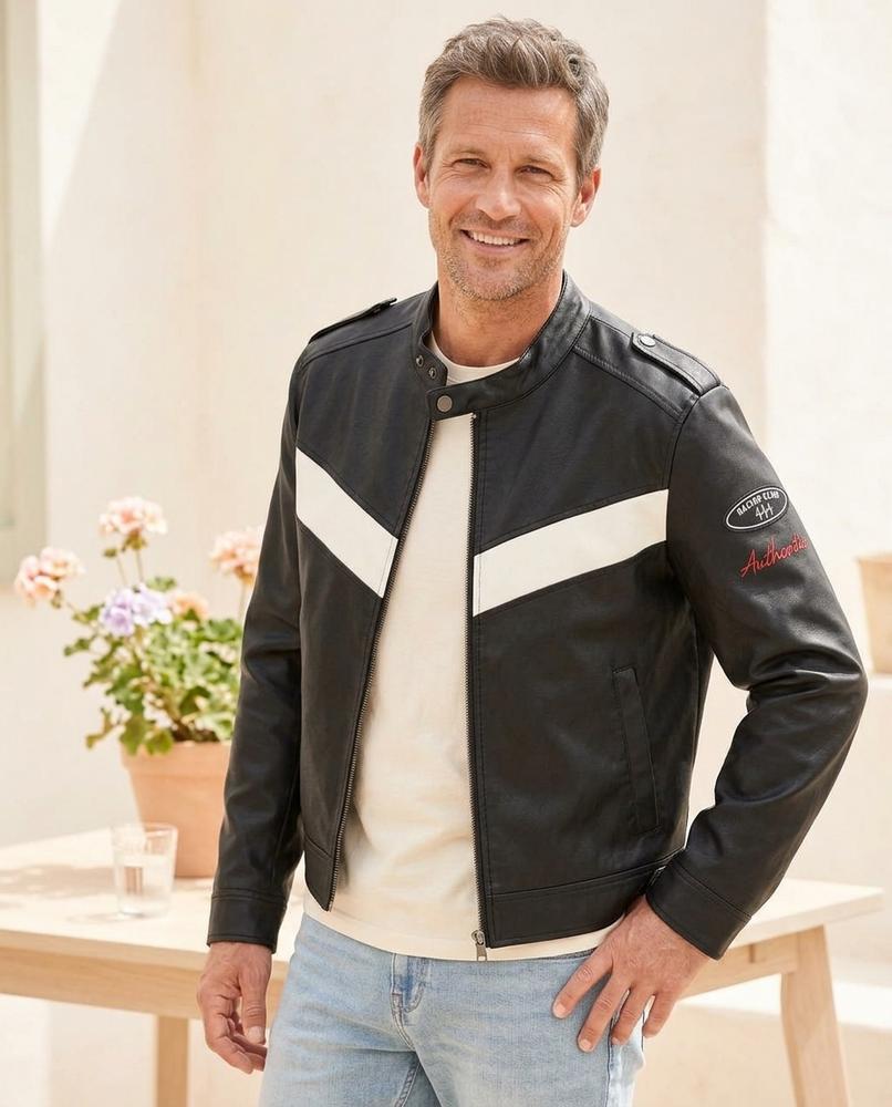 Chicos Designer - Elsan | Biker-Style Zippered Leather Jacket Men