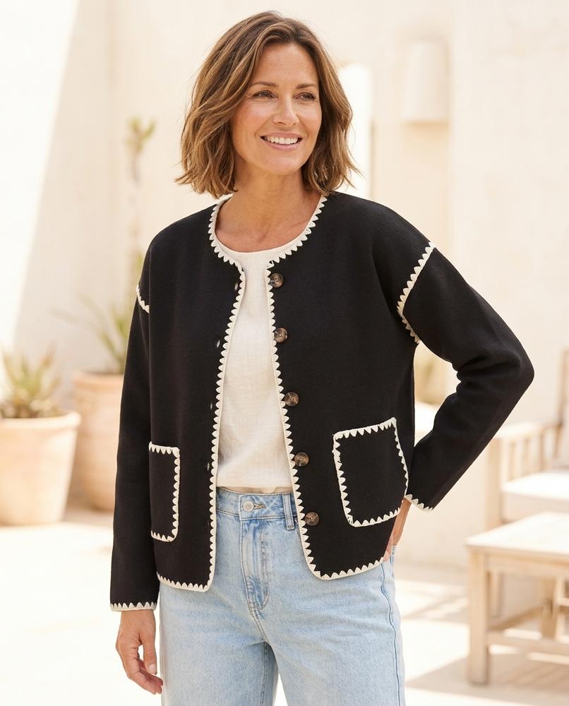 Chicos Designer - Ailul | Button-Front Contrast-Trim Knit Cardigan Women