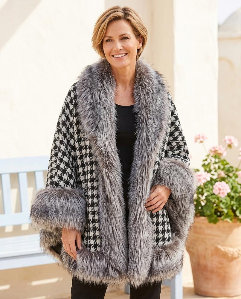 Chicos Designer - Alsil | Fur-Trimmed Houndstooth Coat Women