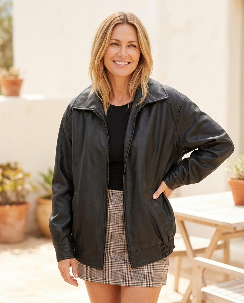 Chicos Designer - Alvel | Zip-Up Oversized Leather Jacket Women