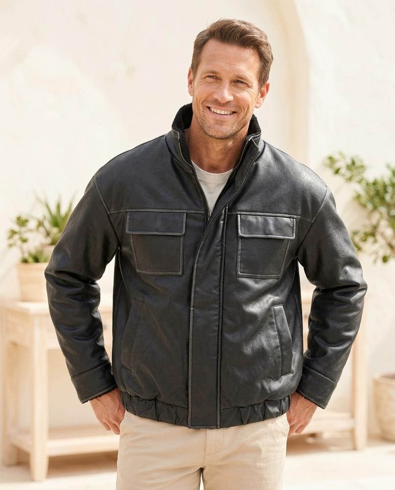 Chicos Designer - Verel | Lined Zip-Up Leather Jacket Men