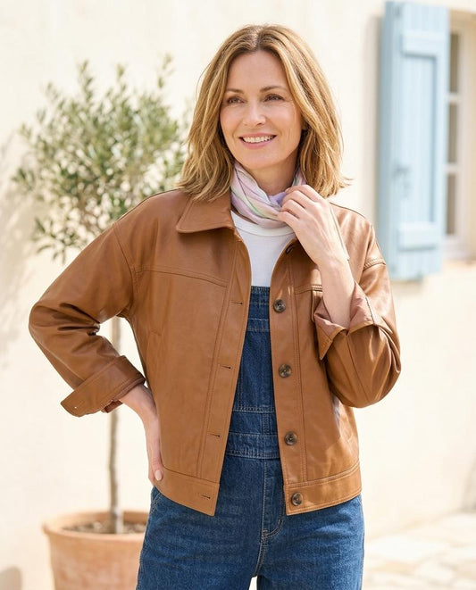 Chicos Designer - Ardar | Button-Front Collared Leather Jacket Women