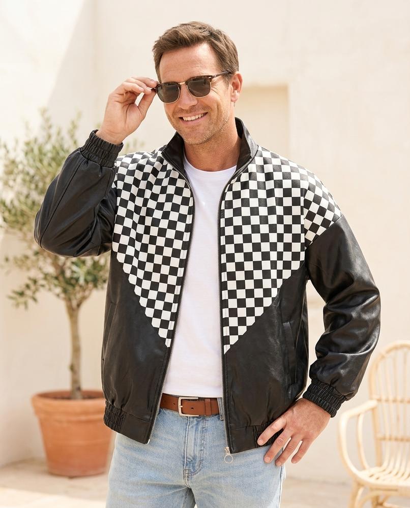 Chicos Designer - Semir | Checkered Zip-Up Leather Jacket Men